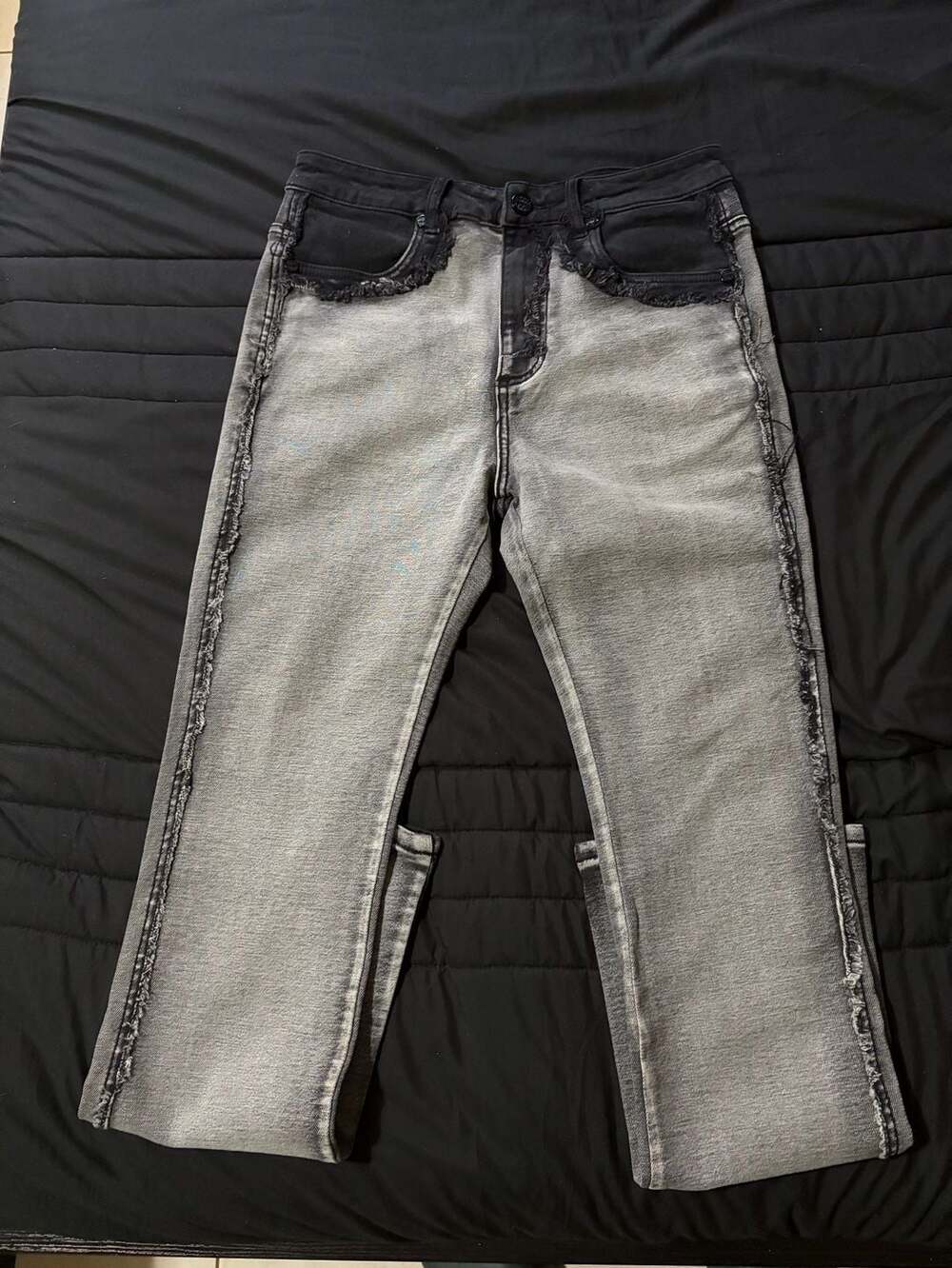 Homme + Femme Deconstructed Distressed Grey and Black Denim Jeans